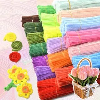 ลวดกำมะหยี่หนาพิเศษ DIY100pcs ลวดกํามะหยี่ขนฟู เส้นขนฟู คละสี สีพาสเทล นุ่ม ดัดง่าย