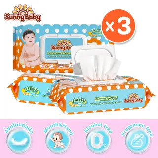 Sunny Baby Freely Day&Night Baby Wet Wipes 3 แพ็ค ผ้าเช็ดทำความสะอาดสำหรับเด็ก 80 แผ่น สูตรอ่อนโยน นุ่มสบาย ไม่ระคายเคือง