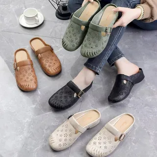 พร้อมส่ง🚚 รองเท้าแตะผู้หญิง หัวโต แฟชั่น ส้นแบน พื้นนุ่ม ฤดูร้อน รูระบายอากาศ ใส่ออกไปข้างนอก แบบสวม กันลื่น A-025
