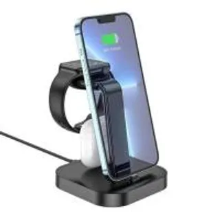 Hoco โฮโค่แท่นชาร์จไร้สาย 3ใน1 ชาร์จมือถือ ชาร์จนาฬิกา ชาร์จหูฟัง (สีดำ) (MKP1411984)