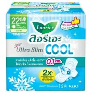 ลอรีเอะผ้าอนามัยซูเปอร์อัลตร้าสลิมคูลแบบมีปีก 22.5ซม. 16ชิ้น Laurier Super Ultra Slim Cool Sanitary Napkin Day 22.5cm. 16pcs. (8851818557475)