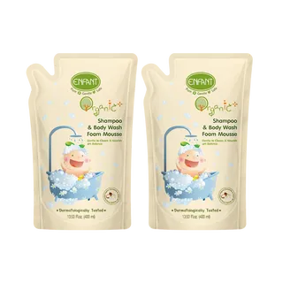 ENFANT (อองฟองต์) Organic Plus Shampoo & Body Wash Foam Mousse Refill อาบสระปั๊มโฟมเนื้อมูส ชนิดถุงเติม 400 ml. เซตสุดคุ้ม 1ถุงแถม1ถุง