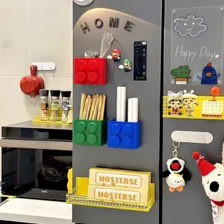 ที่หนีบถุงขนม  รูปทรงบล็อกตัวต่อ กล่องติดตู้เย็น กล่องดูดซับแม่เหล็ก พร้อมกล่องเก็บเป็นแม่เหล็กติดตู้เย็น