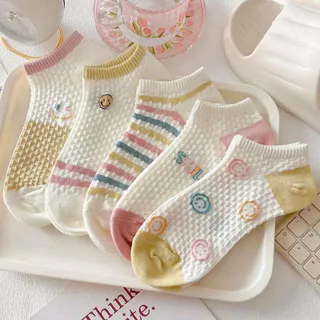 SYH FASHION ถุงเท้าข้อสั้น (5สี/10คู่ )สีพาสเทล ถุงเท้าแฟชั่น เนื้อผ้านุ่ม พร้อมส่ง