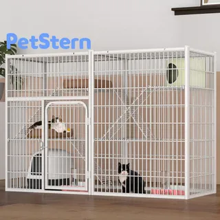 Petstern กรงสัตว์เลี้ยง กรงแมวขนาดใหญ่ กรงแมวแบบวิลล่าสี่ชั้น กรงแมวพับได้  เลี้ยงแมวได้หลายตัว