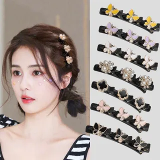 กิ๊บติดผม แบบถัก รูปผีเสื้อ ประดับมุก และพลอยเทียม หรูหรา เครื่องประดับ สําหรับผู้หญิง