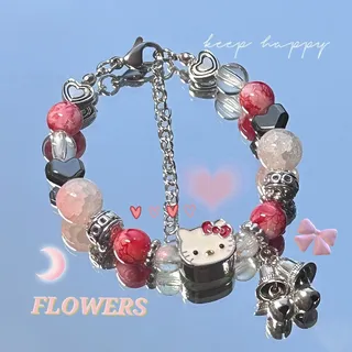 DAIMEISHU กำไลข้อมือลายการ์ตูนสำหรับแฟนสาวสร้อยข้อมือกระดิ่งลายคิตตี้แบบเฉพาะสำหรับแฟนสาวและเพื่อน