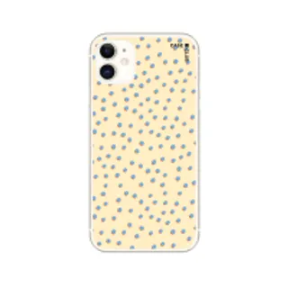 iPhone 11 Clear Case Blue & Yellow Brush Polka Dots (88528790006278852879888652)