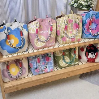 กระเป๋าถือถักนิตติ้ง (พร้อมส่ง) ดีไซน์เฉพาะ ทันสมัย สำหรับผู้หญิง เหมาะสำหรับการเดินทาง ถ่ายภาพ กระเป๋ากล่องอาหารกลางวัน