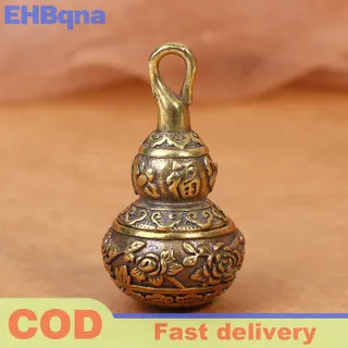 EHBqna กล่องใส่ยาจี้ทองเหลืองรูปน้ำเต้าดอกบัวนำโชคพวงกุญแจนำโชค