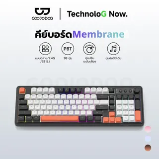 GOOJODOQ รุ่นKF001 คีย์บอร์ดแผ่นฟิล์มบางแบบ 98 ปุ่ม สัมผัสสไตล์แมคคานิคัล รองรับการเชื่อมต่อ Bluetooth, 2.4GHz แบบไร้สาย และแบบมีสาย