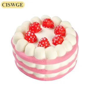 CISWGE ของเล่นแบบบีบเค้กสตรอเบอร์รี่ของเล่นแบบนิ่มบรรเทาความเครียดจำลองเค้กอาหาร
