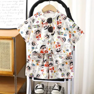 เสื้อเชิ้ตลายชินจัง เสื้อฮาวายเด็กชุด แฟชั่นเด็กผู้ชายสุดเท่ พร้อมส่งในไทย