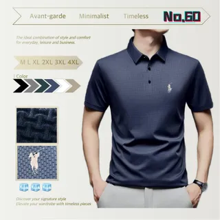 เสื้อโปโลสำหรับผู้ชาย, คอลเลกชันฤดูร้อนปี 2025, วัสดุผ้าไหมน้ำแข็ง, ผิวแอมโมเนียเหลว, ผ้าระบายความร้อนและระบายอากาศ, เสื้อยืดแขนสั้นสีทึบ, ทรงหลวม, สไตล์ลำลองธุรกิจ, พร้อมปกเปิดลง