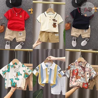 ชุดเด็กคอโปโลเสื้อ+กางเกงชุดเซทเด็ก  เสื้อผ้าสำหรับเด็ก Size90-120 DXT25