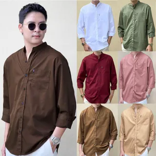 FOMO-เสื้อเชิ้ต-คอจีนสีพื้น-แขนยาว เสื้อคอจีน เสื้อเชิ้ตแขนยาว เสื้อใส่ทำงาน เสื้อผ้าผู้ชาย