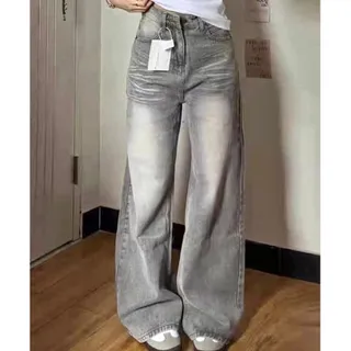 กางเกงยีนส์วินเทจ กางเกงยีนส์ขากระบอก สีเทาวินเทจ ผ้ายีนส์นิ่ม ทรงสวย ทรงหลวม #010132