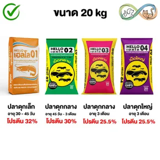 [DRW] Hello เฮลโล อาหารปลาดุก 01 โปรตีน 32% 03 04 โปรตีน 25.5%  อาหารปลา ขนาด 20 kg.