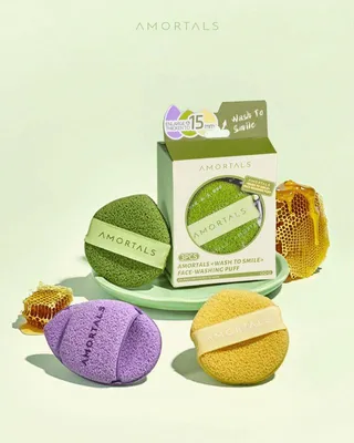 [BCD] Amortals ฟองน้ำล้างหน้า รุ่น Wash to smile ฟองน้ำรังผึ้ง ทำความสะอาดสิ่งสกปรกบนใบหน้า ดีไซน์แบบรังผึ้ง สามารถล้างมาร์กโคลนได้ง่าย สะอาดแต่ยังคงอ่อนโยนต่อผิว