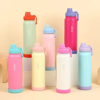 Hilee กระบอกน้ำพกพา สแตนเลสเกรดการแพทย์ 2in1 ฝาเกลียวมีหูหิ้ว  สีพาสเทลสุดคิวท์ กันรั่ว 360° เก็บร้อนเย็นนาน