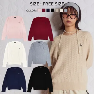 (พร้อมส่ง)Bemingtop642(S-L) - BMG Knit Sweater ไหมพรมสเวตเตอร์ งานถัก ยืดนิ่ม