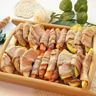 ขนมฟรีซดราย ขนมหมา อกเป็ดห่อผลไม้และผัก ไม่เค็ม อาหารหมา คึ่นช่าย ฟักทอง แครอท มะระ