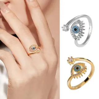 แหวนเปิดสำหรับผู้หญิง, แหวนตาปีศาจสีน้ำเงินของโชคดี, แหวนนิ้วปรับได้, เหมาะสำหรับสวมใส่ทุกวันและงานพรอม, รวมกล่องของขวัญฟรี