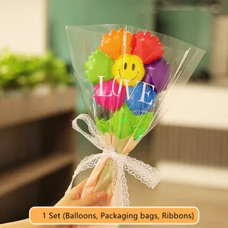 Aqrau 【NEW!!!】1Set Mini Sun Flower Bouquet Smile Happy Valentines Day Teacher Mothers Day DIY Decorations Gift Foil Balloons